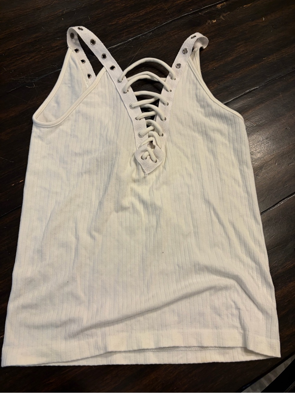 Suzette collection Lace-Up Ribbed Tank Top - White- one size